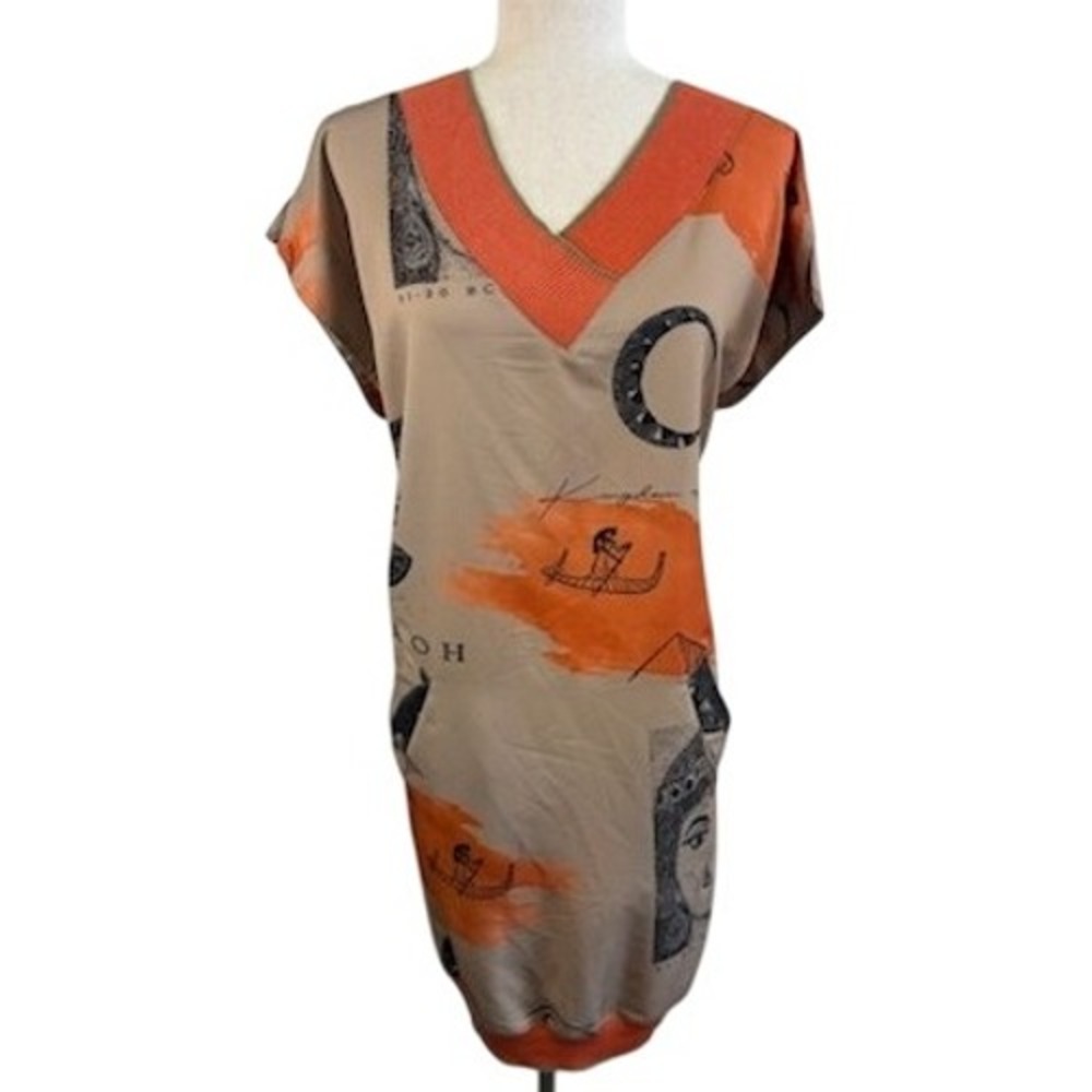 Lili Sidonio Molly Bracken Tunic Dress Women's Size S/M Beige Pharaoh Print